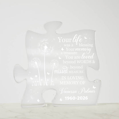 Personalized Memorial Acrylic Puzzle Plaque – Custom Name Remembrance Gift with Memorial Quote