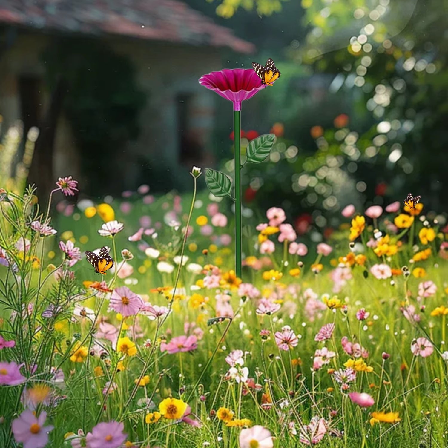 Bee Watering Station Metal Bee Water Feeder Multi-Function Butterfly Bath Bowl Standing Bee Feeder for Garden Yard Decor