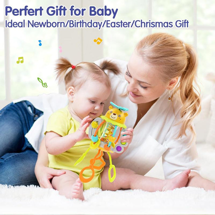 HOLA Rattle Teething Baby Toys, Silicone Pull String Toys, Montessori Multi-Functional Baby Sensory Toy Christmas Stockingstuffers for Baby Mmontessori Toys Gifts