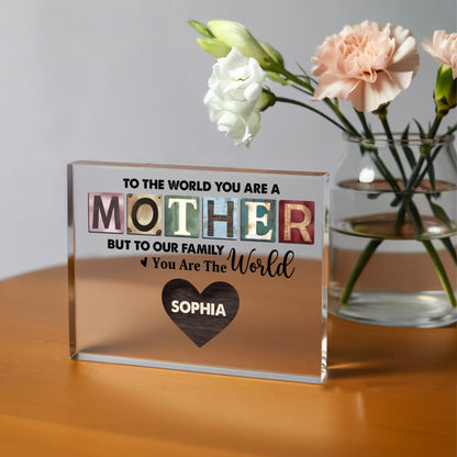 Custom Family World Acrylic Plaque – Personalized Mom Gift