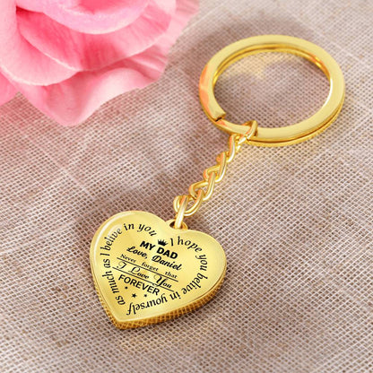 To My Dad Heart Keychain Gift from Son, I Love You Forever Personalized Keepsake Keychain