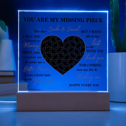 Personalized Valentine Photo LED Acrylic Plaque – Custom Names Heart Puzzle Light Gift for Couples
