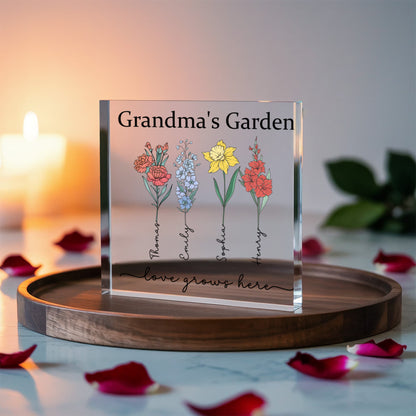 Personalized Grandma’s Garden Acrylic Block – Custom Flower Name Gift
