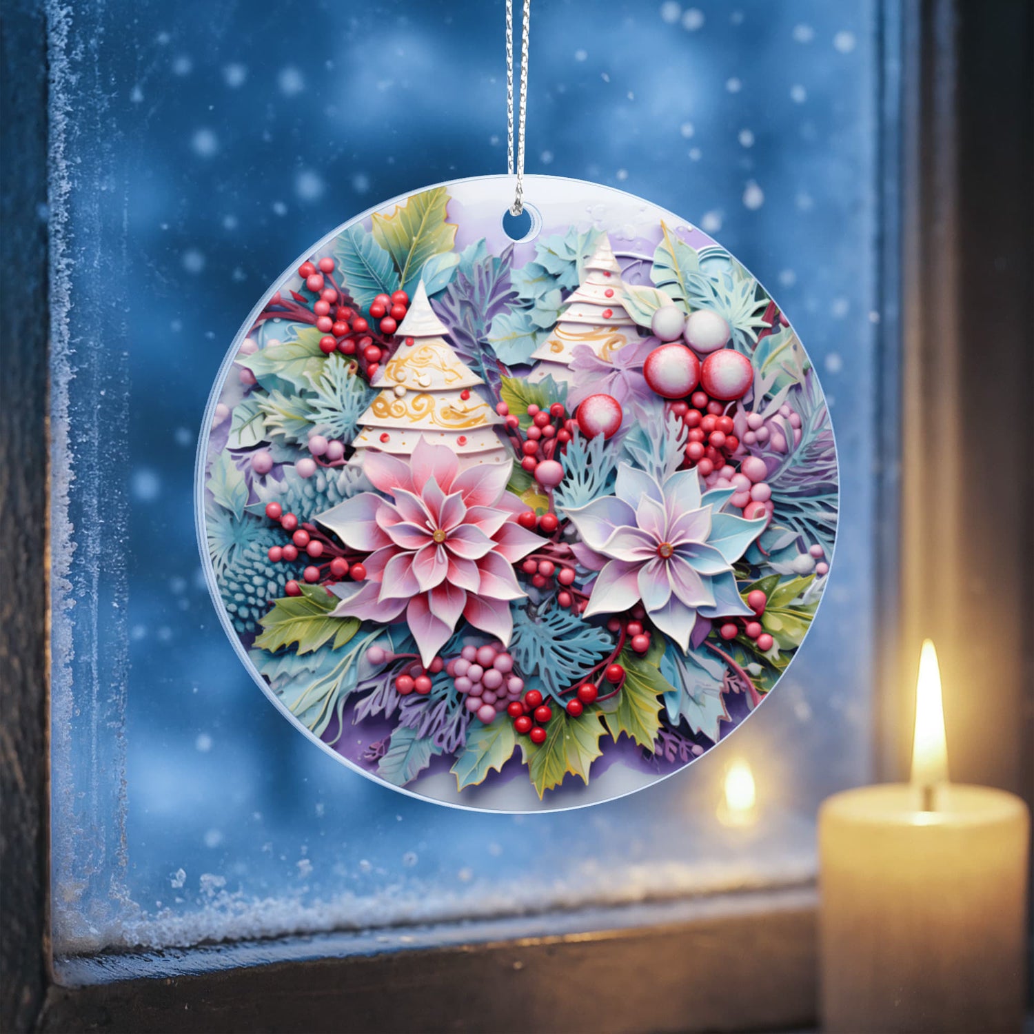 Floral Christmas Ornament – Winter Botanical Bauble, Elegant Holiday Tree Decor, Festive Keepsake Ornament, Unique Xmas Decoration