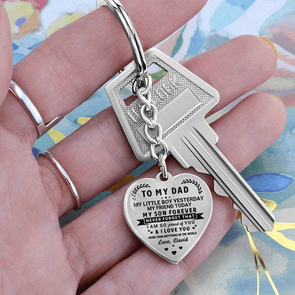 To My Dad Heart Keychain Gift from Son, My Son Forever Personalized Keepsake Gift