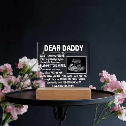 Dear Daddy LED Acrylic Plaque – Pregnancy Announcement Night Light with Ultrasound Photo &amp; Heartfelt Message from Bump