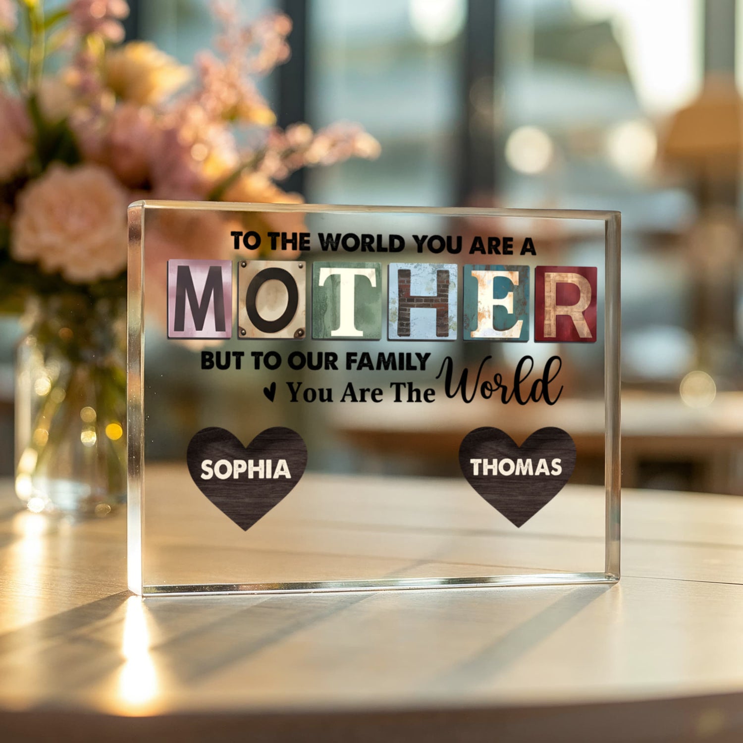 Personalized Mother Acrylic Plaque – Custom Mom Gift with Kids Names, Mother’s Day Gift for Mom, Family Heart Name Sign