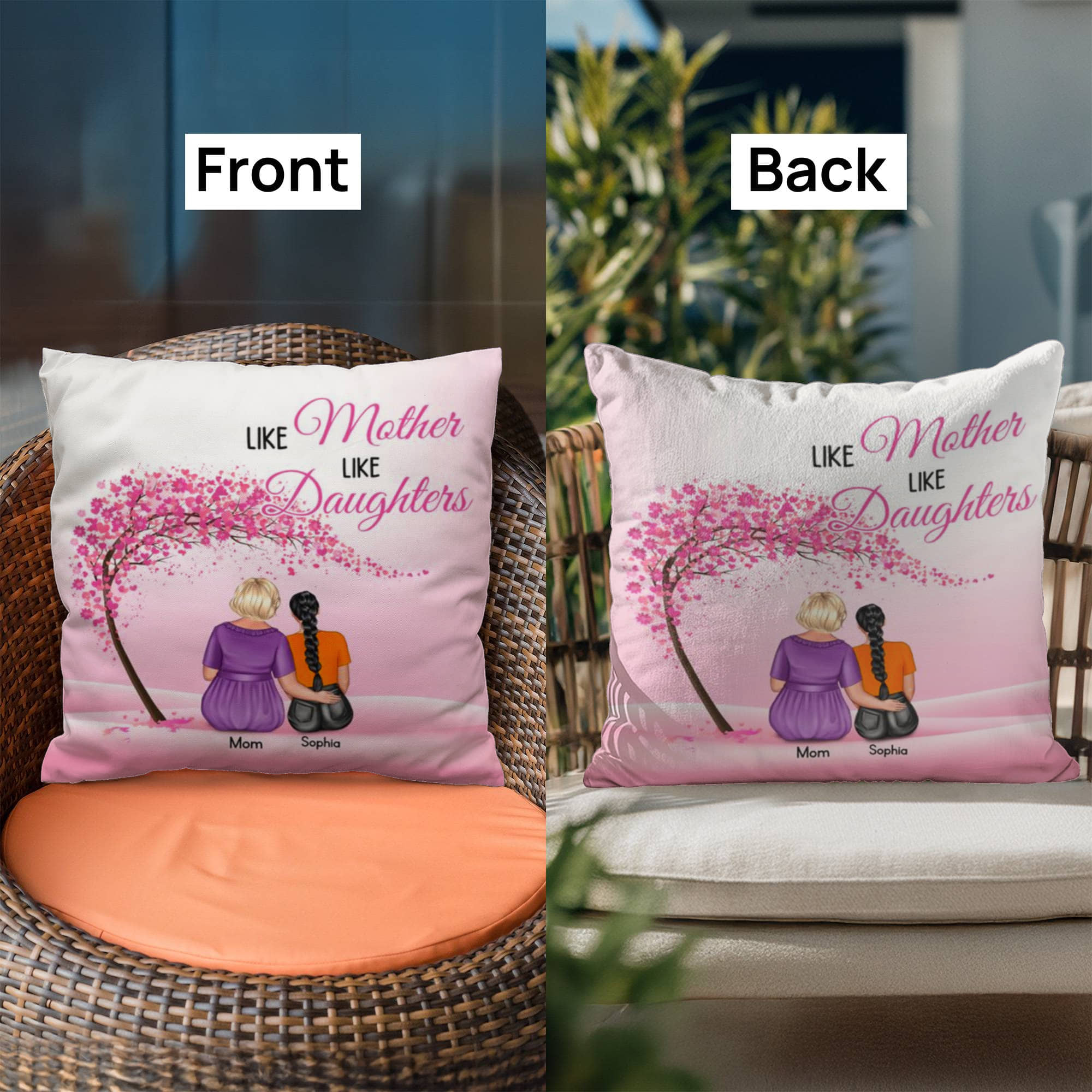 Like Mother Like Daughter Personalized Pillow – Custom Mom Daughter Pillow Gift, Mother’s Day Gift for Mom, Personalized Family Throw Pillow