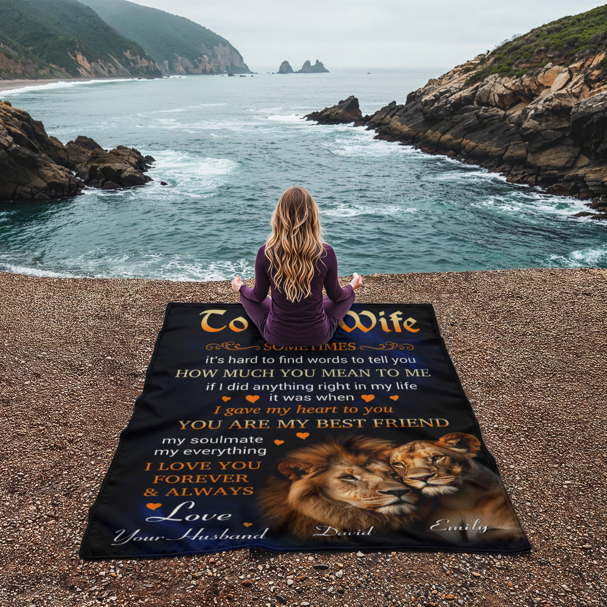 Personalized To My Wife Lion Couple Blanket – Custom Name Romantic Gift from Husband to Wife