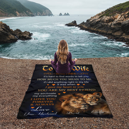 Personalized To My Wife Lion Couple Blanket – Custom Name Romantic Gift from Husband to Wife