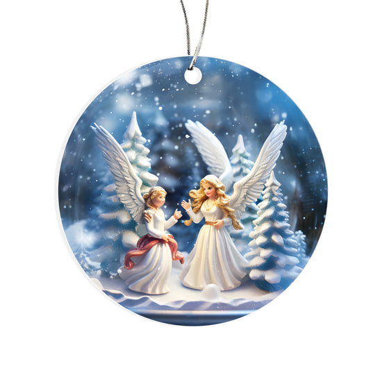 Angel Series Snow Globe Edition - Two Angel Duo Snow Globe Acrylic Ornament - Ethereal White