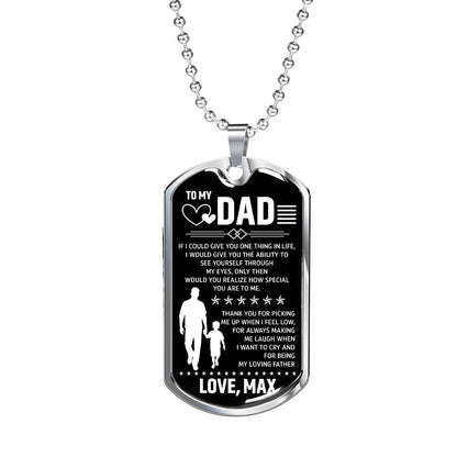 To My Dad Dog Tag Necklace Gift from Daughter, Thank You Dad Emotional Keepsake Necklace