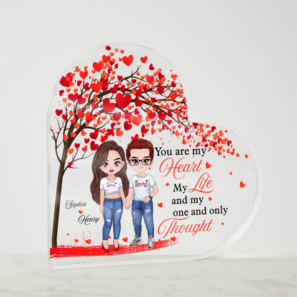 Personalized Heart Acrylic Plaque with Names and Couple Clipart – Valentine Gift for Couples