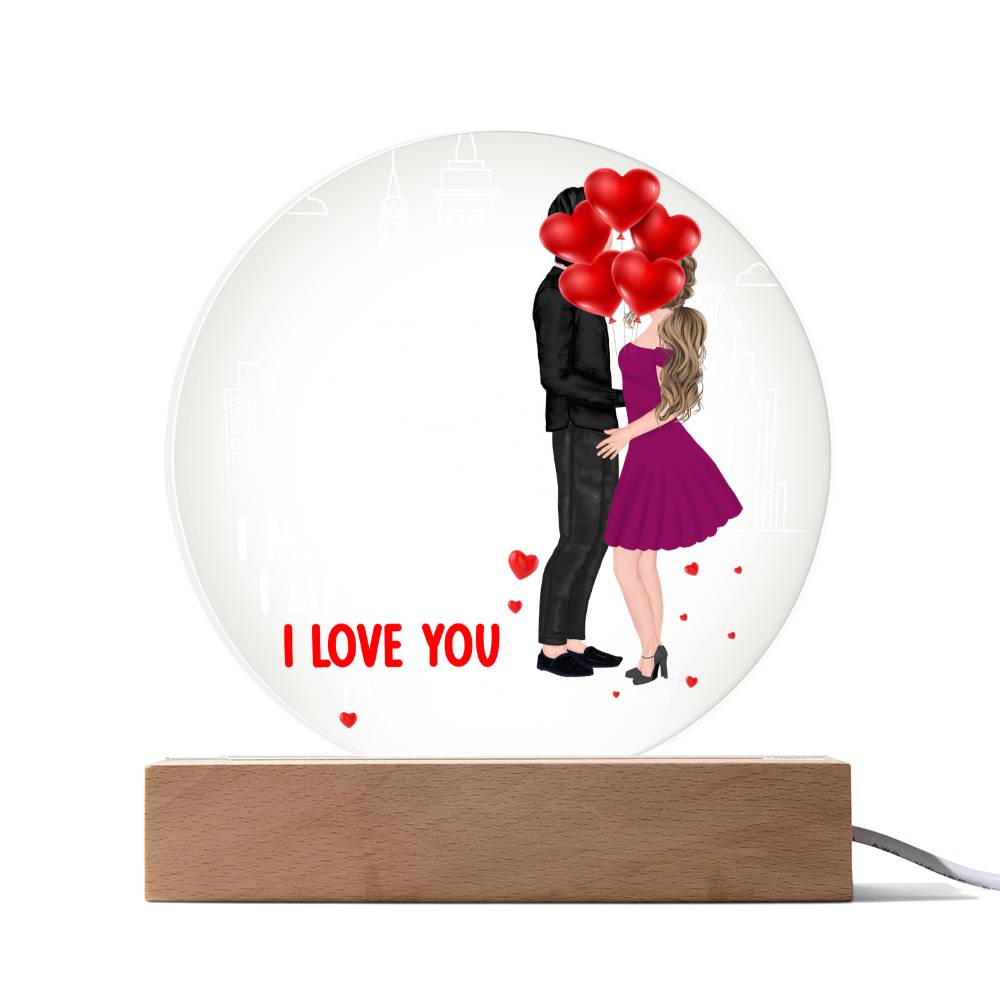 Personalized Valentine LED Acrylic Circle Plaque – Custom Names and Date Romantic Couple Keepsake Gift