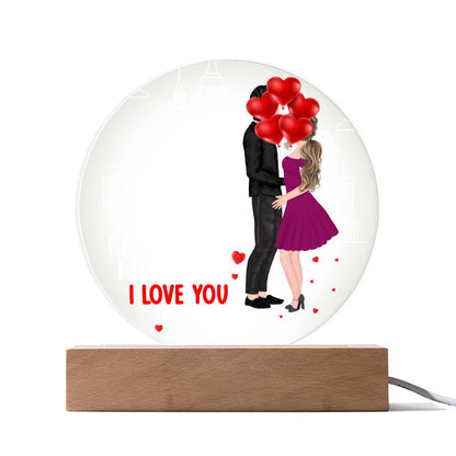 Personalized Valentine LED Acrylic Circle Plaque – Custom Names and Date Romantic Couple Keepsake Gift