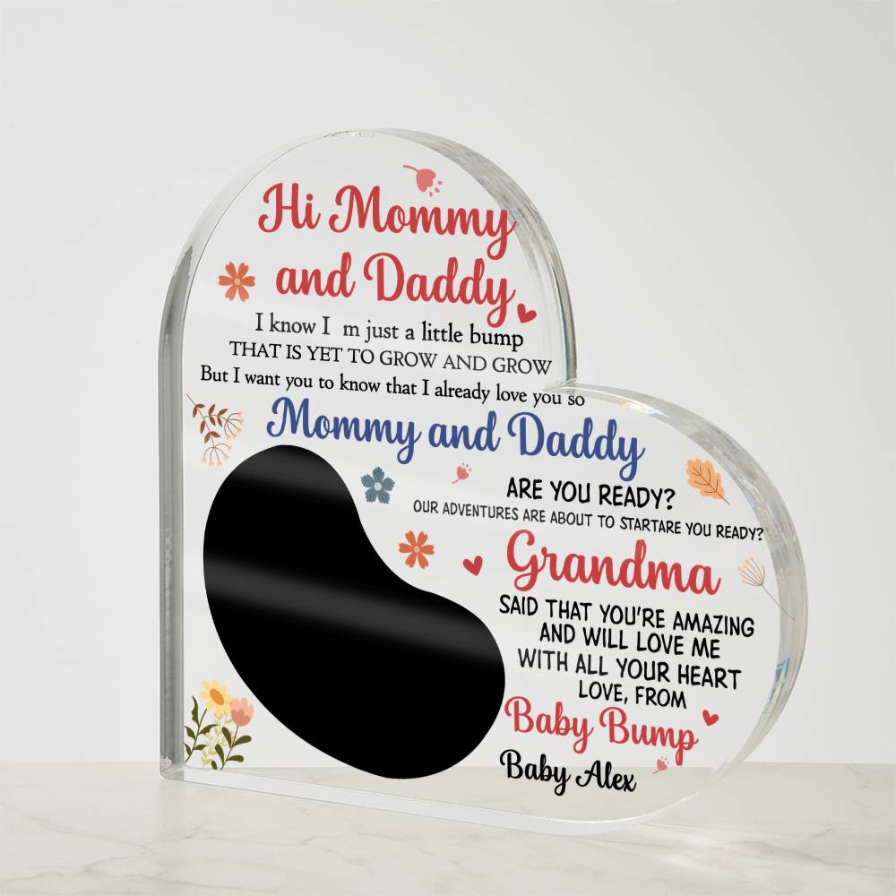 Pregnancy Announcement Acrylic Plaque – Hi Mommy &amp; Daddy Baby Reveal Gift with Ultrasound Photo