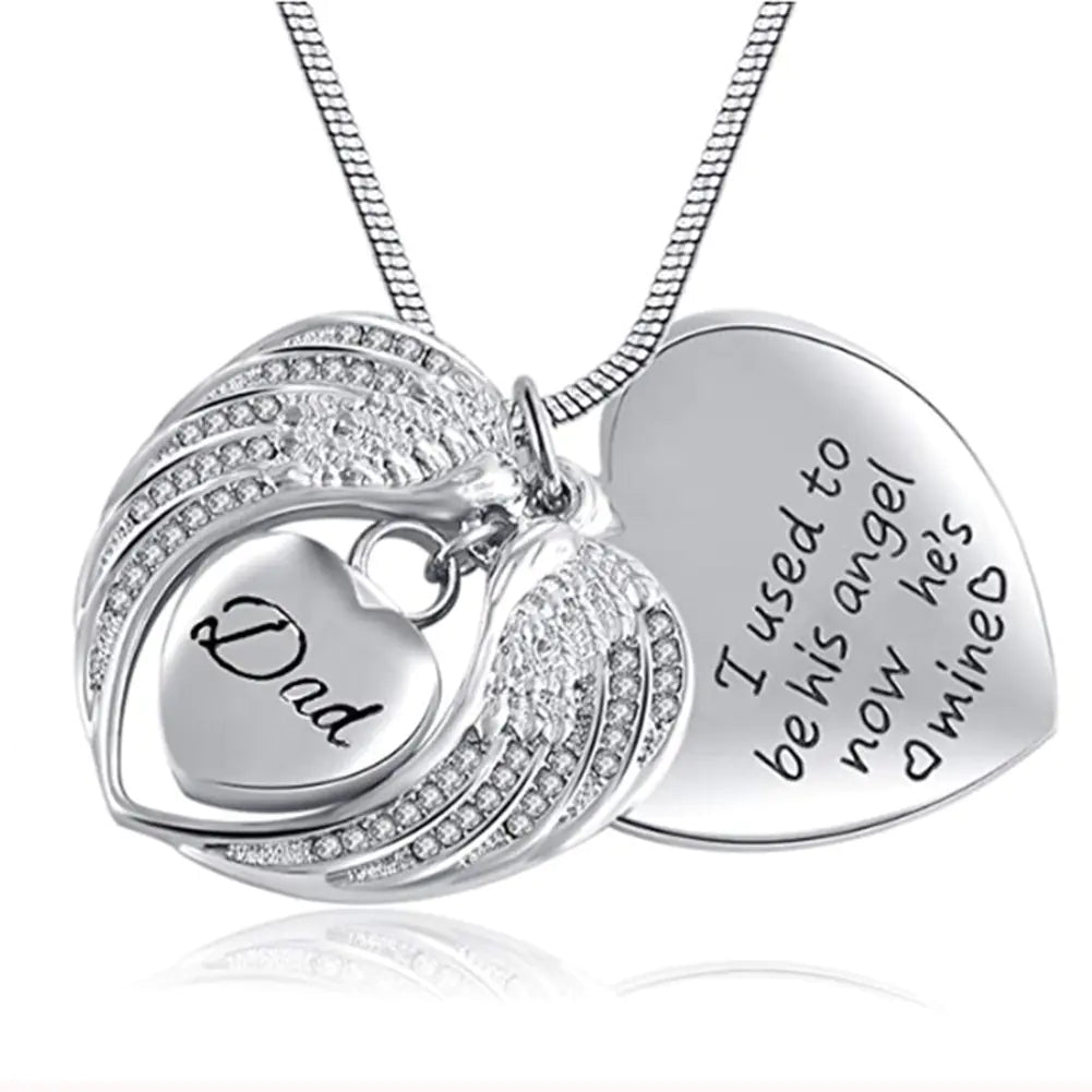 Angel Wings Heart Cremation Necklace - Memorial Urn Pendant