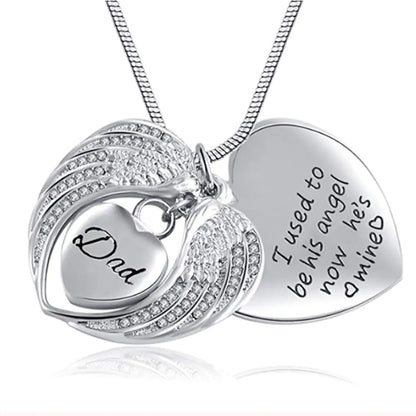 Angel Wings Heart Cremation Necklace - Memorial Urn Pendant