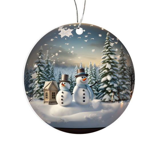 Snowman Series Snow Globe Edition - Winter Cabin & Snowman Pair Snow Globe Acrylic Ornament