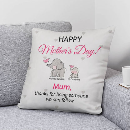 Personalized Mother’s Day Elephant Pillow – Custom Mom and Kids Name Pillow, Happy Mother’s Day Gift for Mom, Cute Mom Throw Pillow