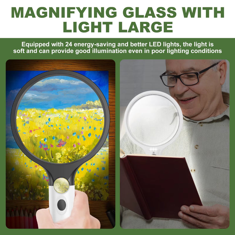 20X/30X Magnifying Glass Handheld Reading Magnifier with 24 LED Light Beads Lighted Magnifying Glass for Read Appreciate Scenery