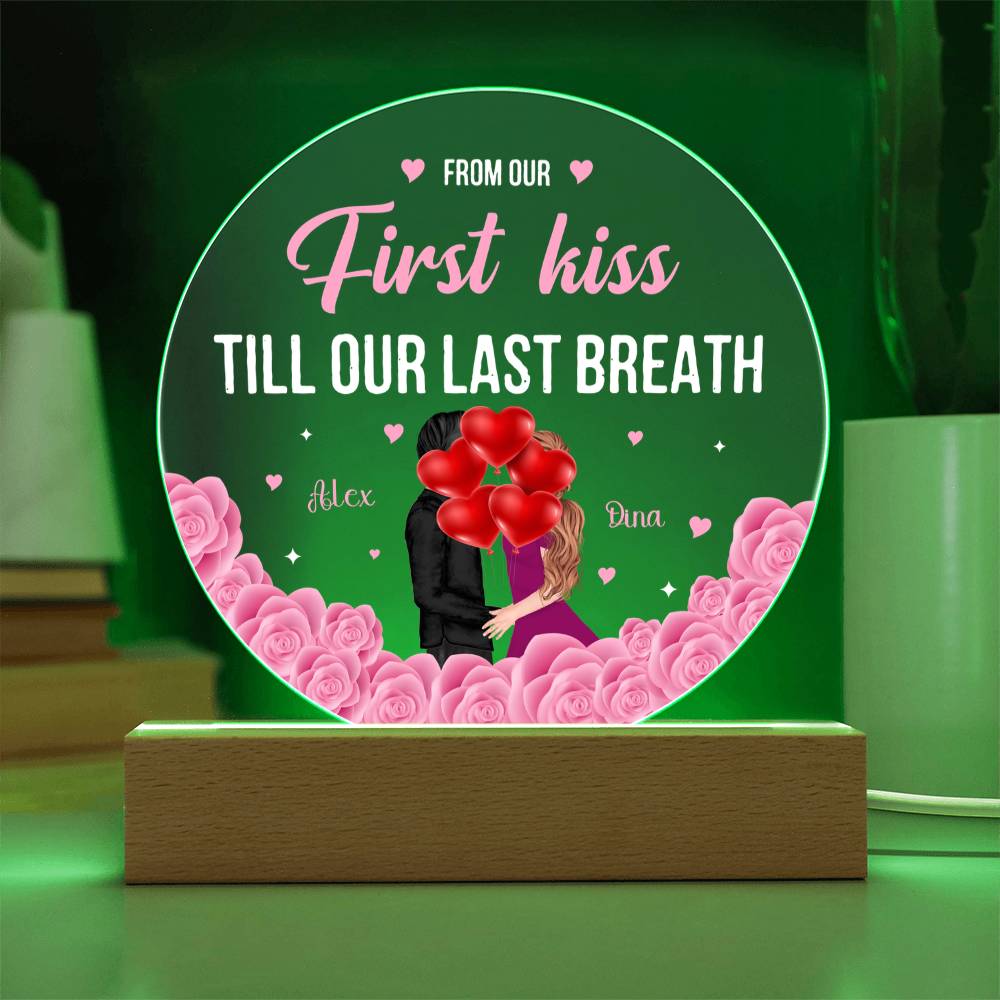 Personalized Valentine LED Acrylic Circle Plaque – Custom Names and Date Romantic Couple Gift