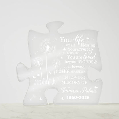 Personalized Memorial Acrylic Puzzle Plaque – Custom Name Remembrance Gift with Memorial Quote