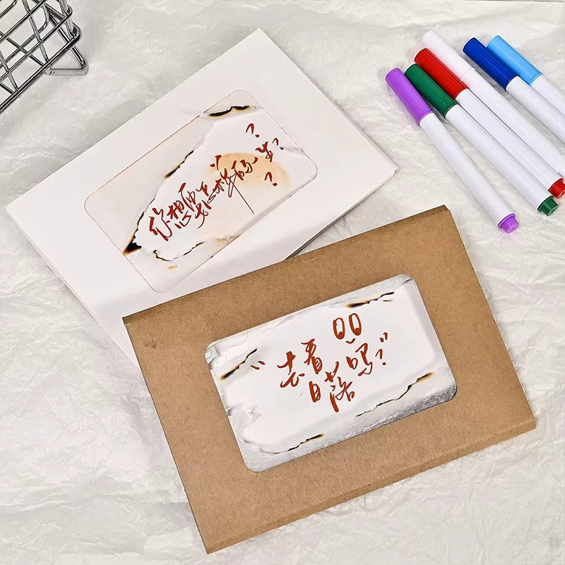 Flame Burning Greeting Card Funny DIY Handwritten Greeting Card with Envelope for Birthday Wedding Christmas Gift Surprise