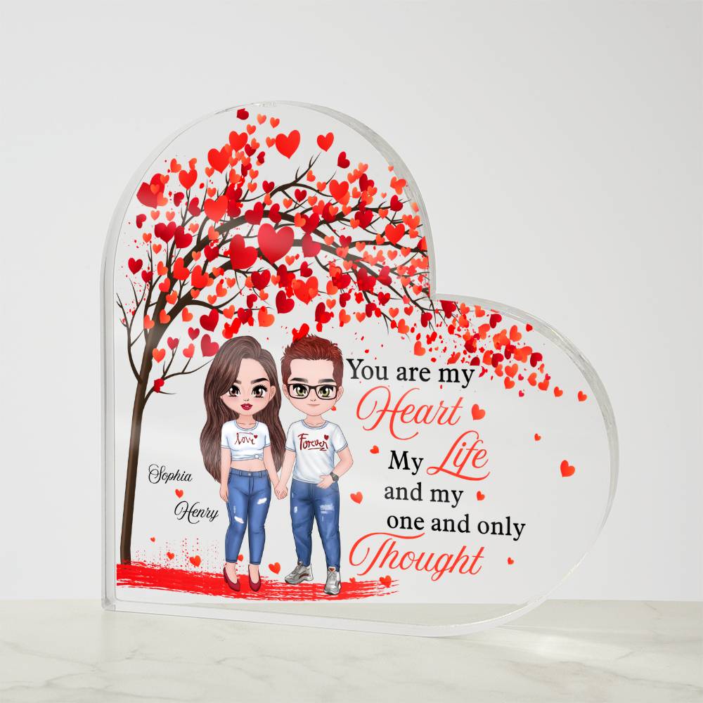 Personalized Heart Acrylic Plaque with Names and Couple Clipart – Valentine Gift for Couples