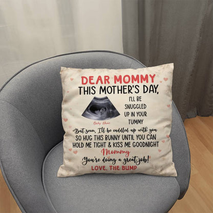 Dear Mommy Pregnancy Reveal Pillow – First Mother’s Day Gift for Mommy, Baby Bump Ultrasound Pillow, New Mom Keepsake Gift