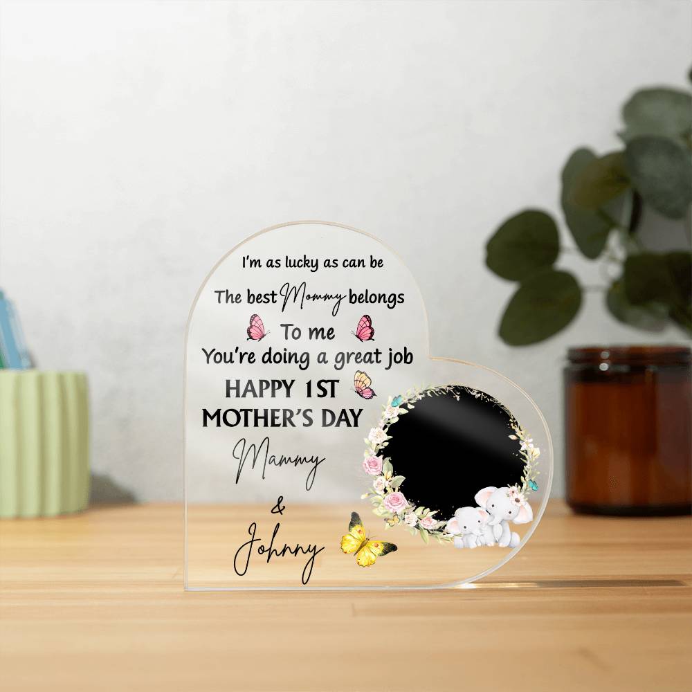 1st Mother’s Day Personalized Heart Acrylic Plaque – First Mother’s Day Gift for Mommy, Custom Mom Keepsake with Baby Name
