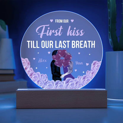 Personalized Valentine LED Acrylic Circle Plaque – Custom Names and Date Romantic Couple Gift