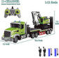 RC Semi Truck & Excavator Toy Set,1:12 RC Semi-Trailer Truck with Sound and Lights,2.4Ghz Remote Control Flatbed Truck with Green Excavator Toys Remoto