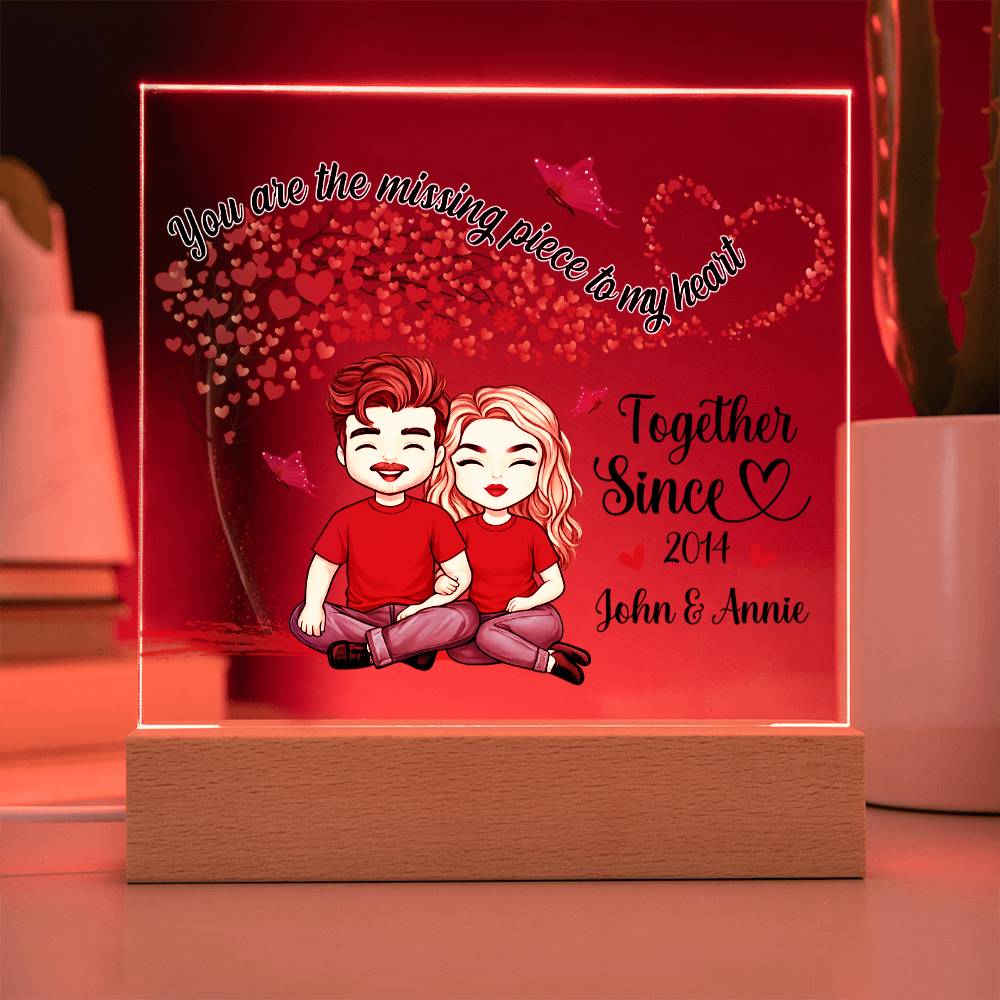 Personalized Valentine LED Acrylic Plaque – Cartoon Couple Heart Tree Design, Custom Names Romantic Gift
