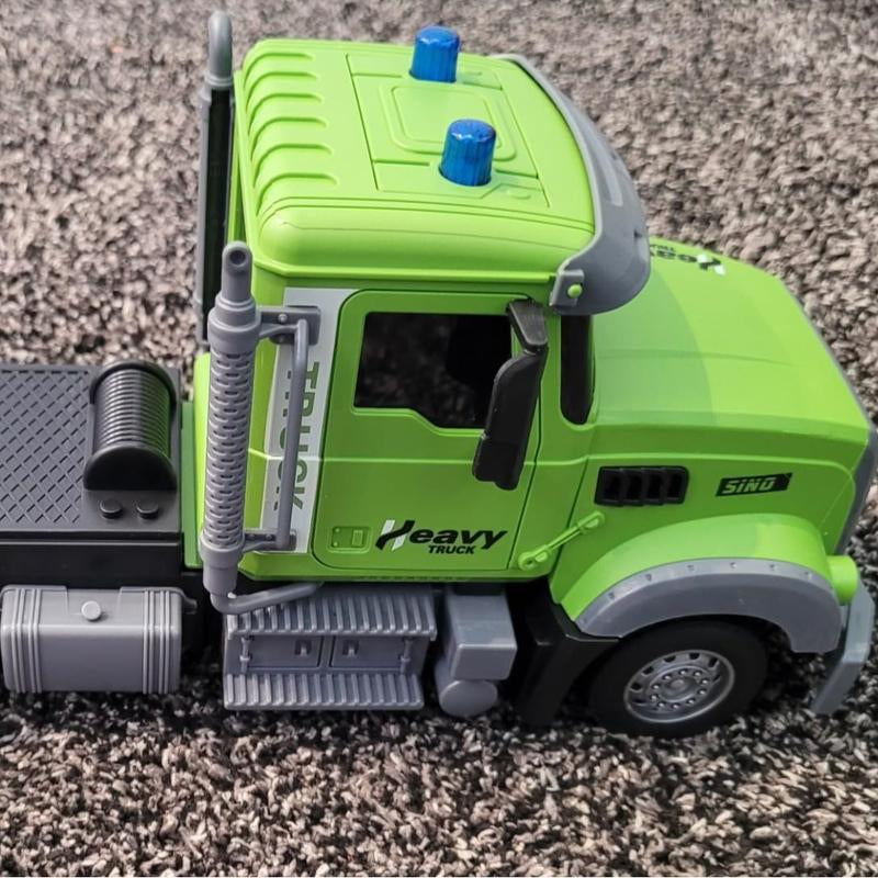 RC Semi Truck & Excavator Toy Set,1:12 RC Semi-Trailer Truck with Sound and Lights,2.4Ghz Remote Control Flatbed Truck with Green Excavator Toys Remoto