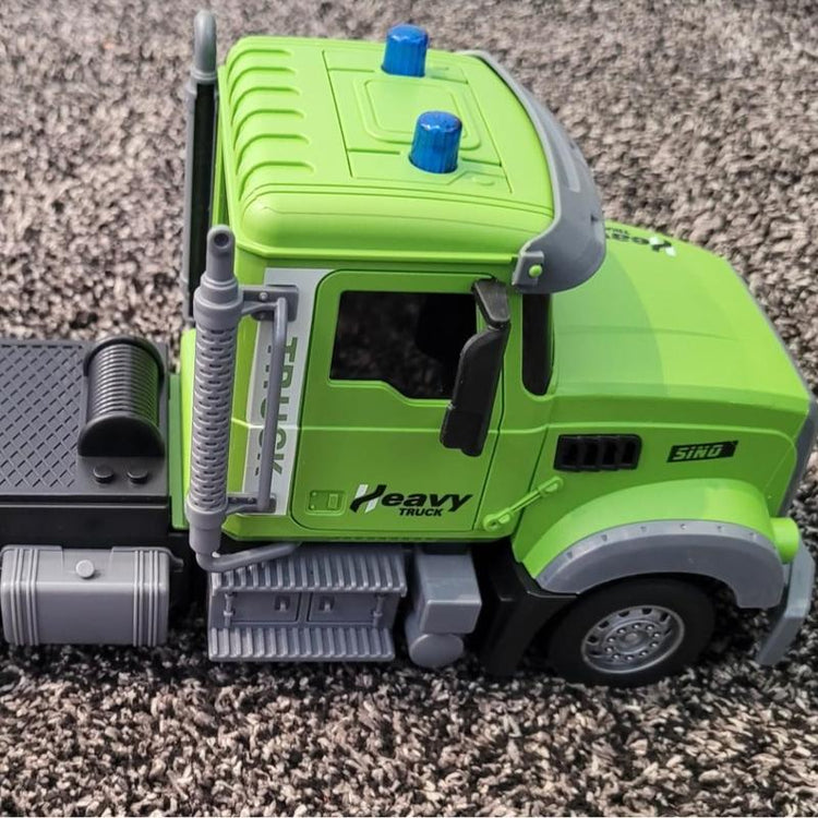 RC Semi Truck & Excavator Toy Set,1:12 RC Semi-Trailer Truck with Sound and Lights,2.4Ghz Remote Control Flatbed Truck with Green Excavator Toys Remoto