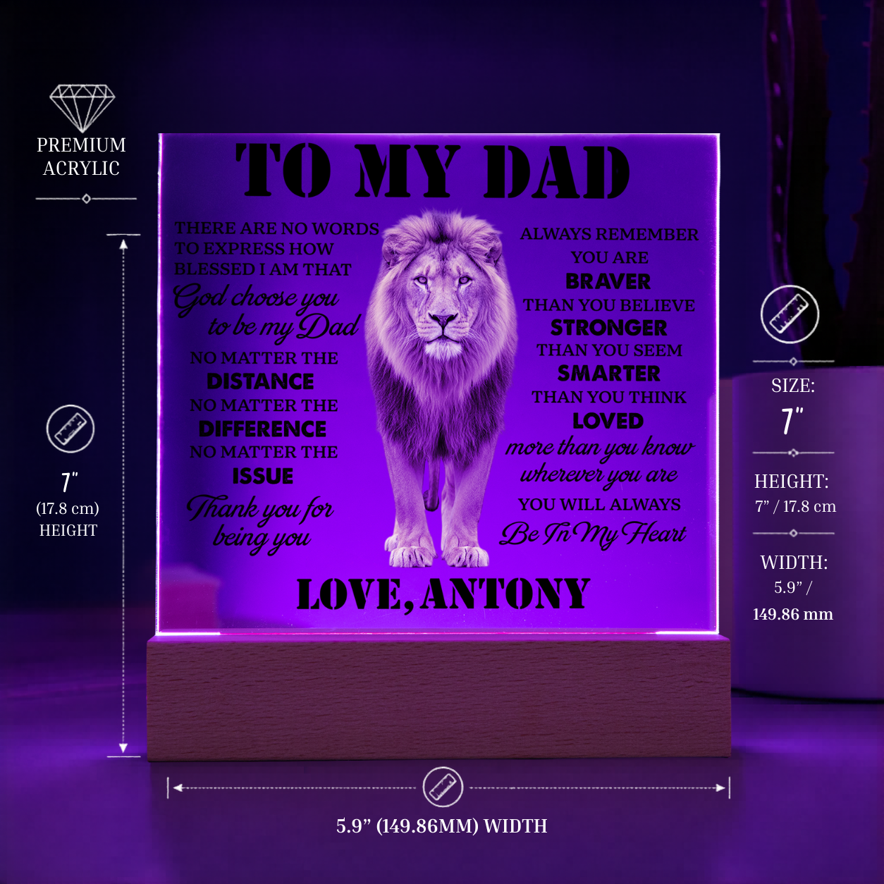 Personalized To My Dad LED Night Light Plaque - Emotional Father&