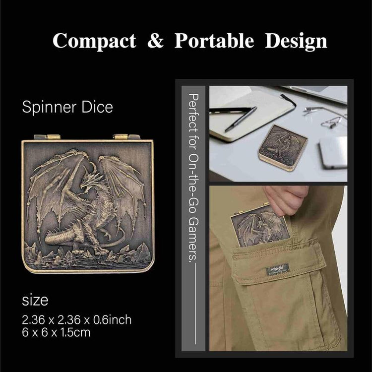 YEMEKO 7-In-1 Foldable Spinner Metal DND Dice Set – Pocket-Sized Compact Design with D4, D6, D8, D10, D12, D20 & D% for TTRPG Gifts