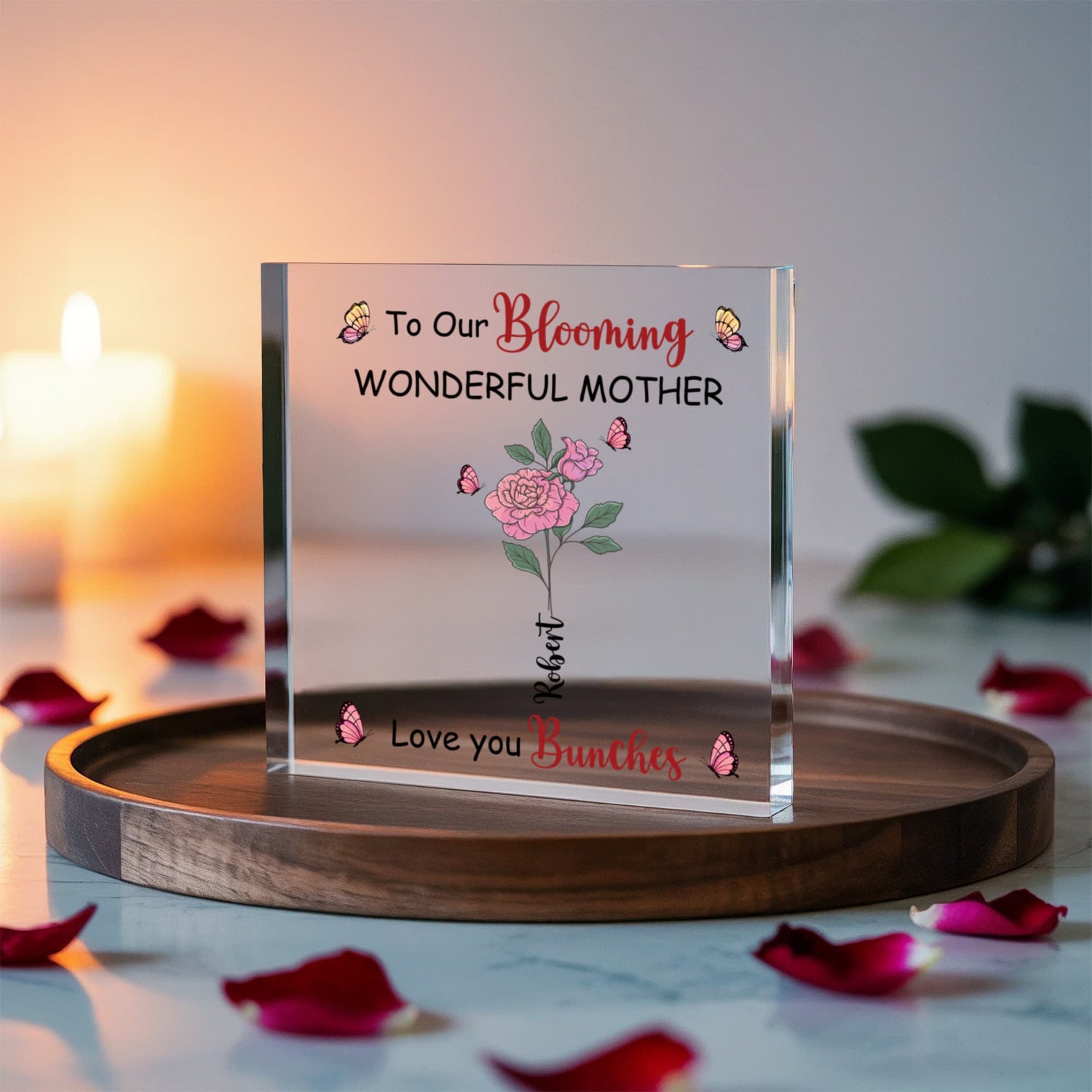 Personalized Blooming Mother Acrylic Plaque – Custom Name Gift