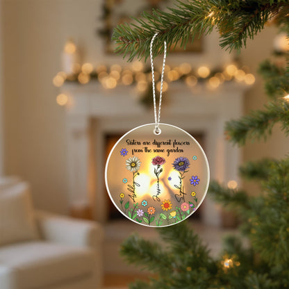 Personalized Sisters Flower Ornament – Custom Names Floral Acrylic Keepsake