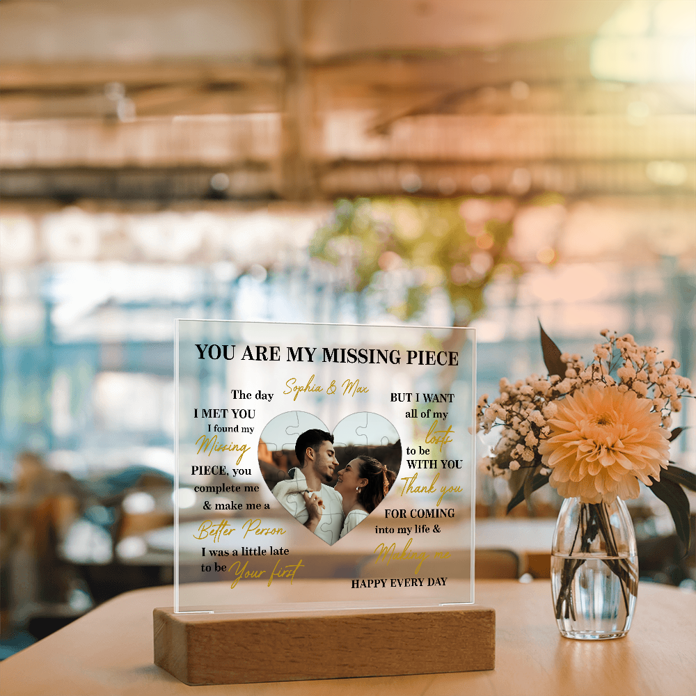 Personalized Valentine Photo LED Acrylic Plaque – Custom Names &amp; Picture Heart Light-Up Gift for Couples