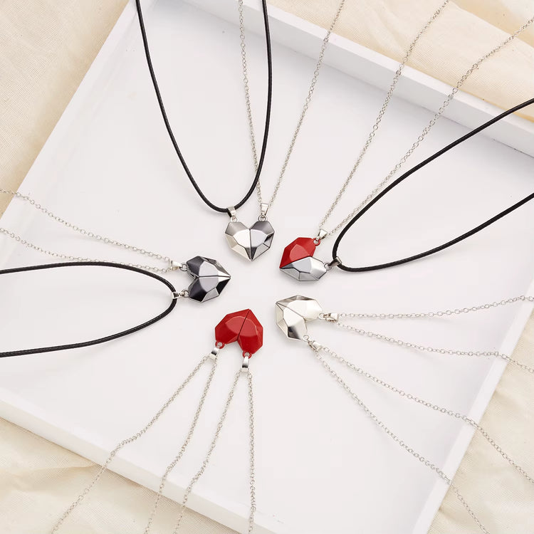 2Pcs Magnetic Heart Couple Necklace for Women Men Lover Valentine&
