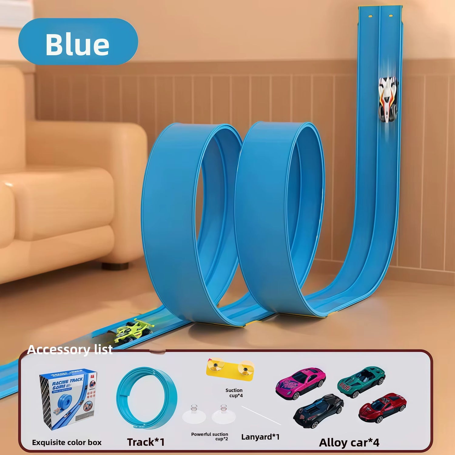 Flexible Race Track Children Toys DIY Double-Track Racing Car Ramp Track Compatible 1/64Th Cars Portable Rolls up Race Tracks