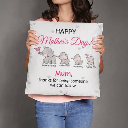 Personalized Mother’s Day Elephant Pillow – Custom Mom and Kids Name Pillow, Happy Mother’s Day Gift for Mom, Cute Mom Throw Pillow