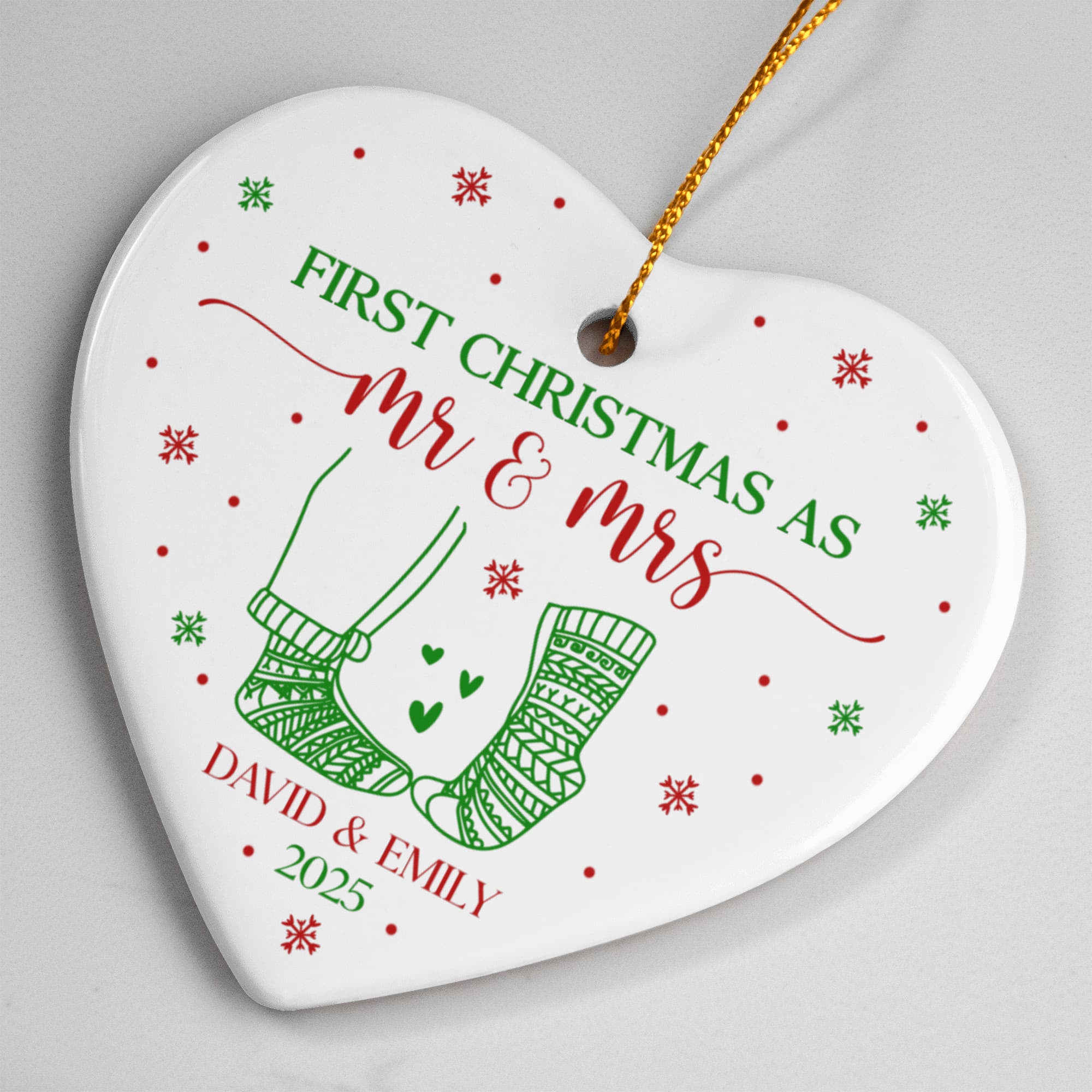 First Christmas as Mr and Mrs Ceramic Heart Ornament

