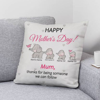 Personalized Mother’s Day Elephant Pillow – Custom Mom and Kids Name Pillow, Happy Mother’s Day Gift for Mom, Cute Mom Throw Pillow