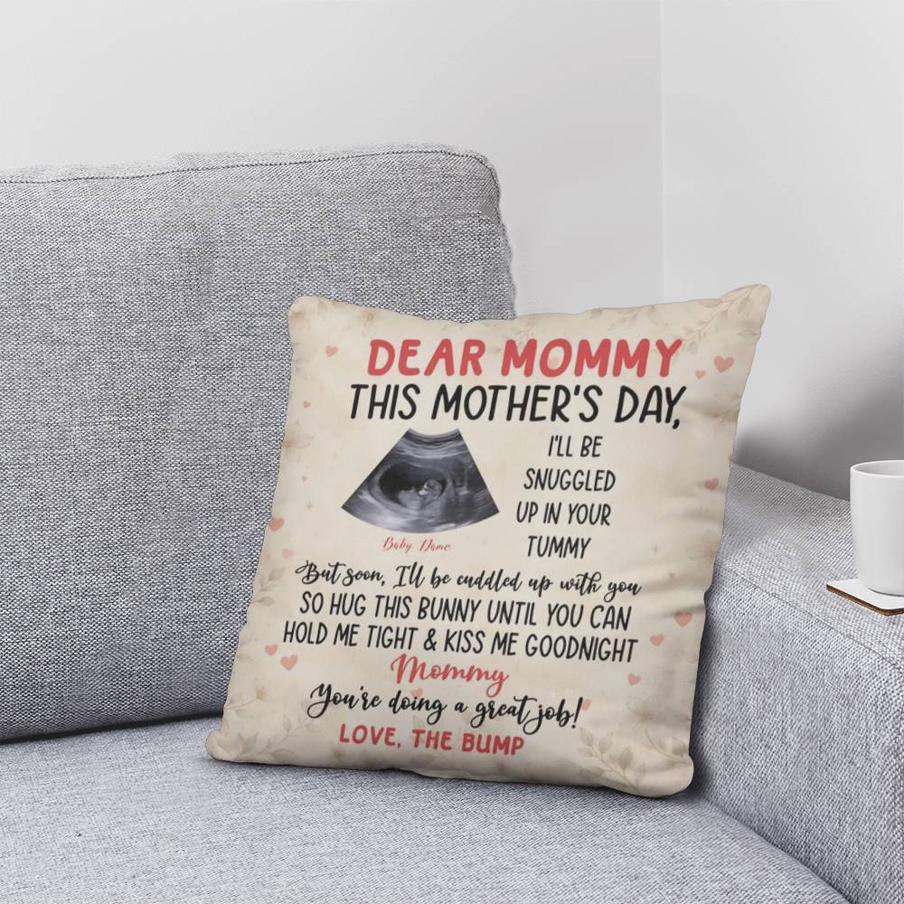 Dear Mommy Pregnancy Reveal Pillow – First Mother’s Day Gift for Mommy, Baby Bump Ultrasound Pillow, New Mom Keepsake Gift