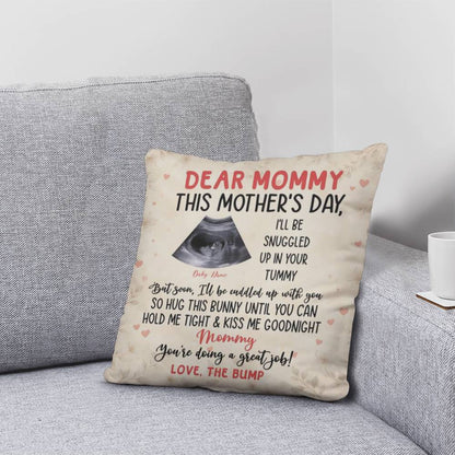 Dear Mommy Pregnancy Reveal Pillow – First Mother’s Day Gift for Mommy, Baby Bump Ultrasound Pillow, New Mom Keepsake Gift