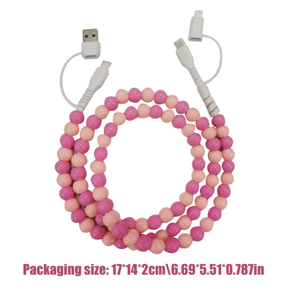 4 in 1 Beaded Fast Charging Cable for Iphone High-Speed 60W PD3.0 Charging for Iphone Fast Data Sync Beads Phone Cable Wide