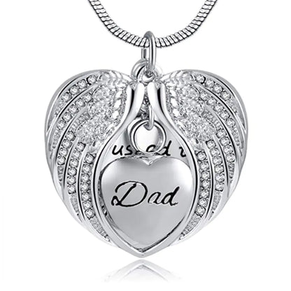 Angel Wings Heart Cremation Necklace - Memorial Urn Pendant